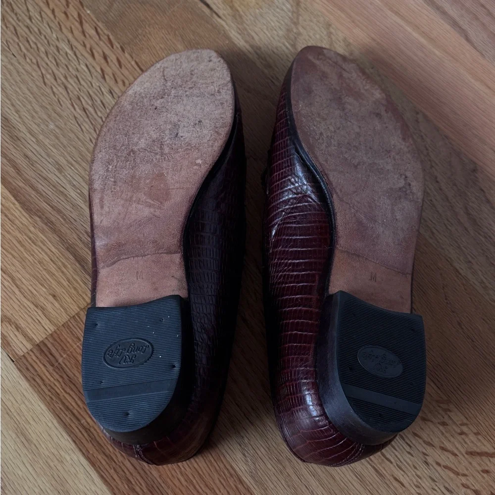 Vintage 90s Bally LEATHER Buckle Oxfords 1990s Brown Croc Embossed‎ Size 6 1/2 M